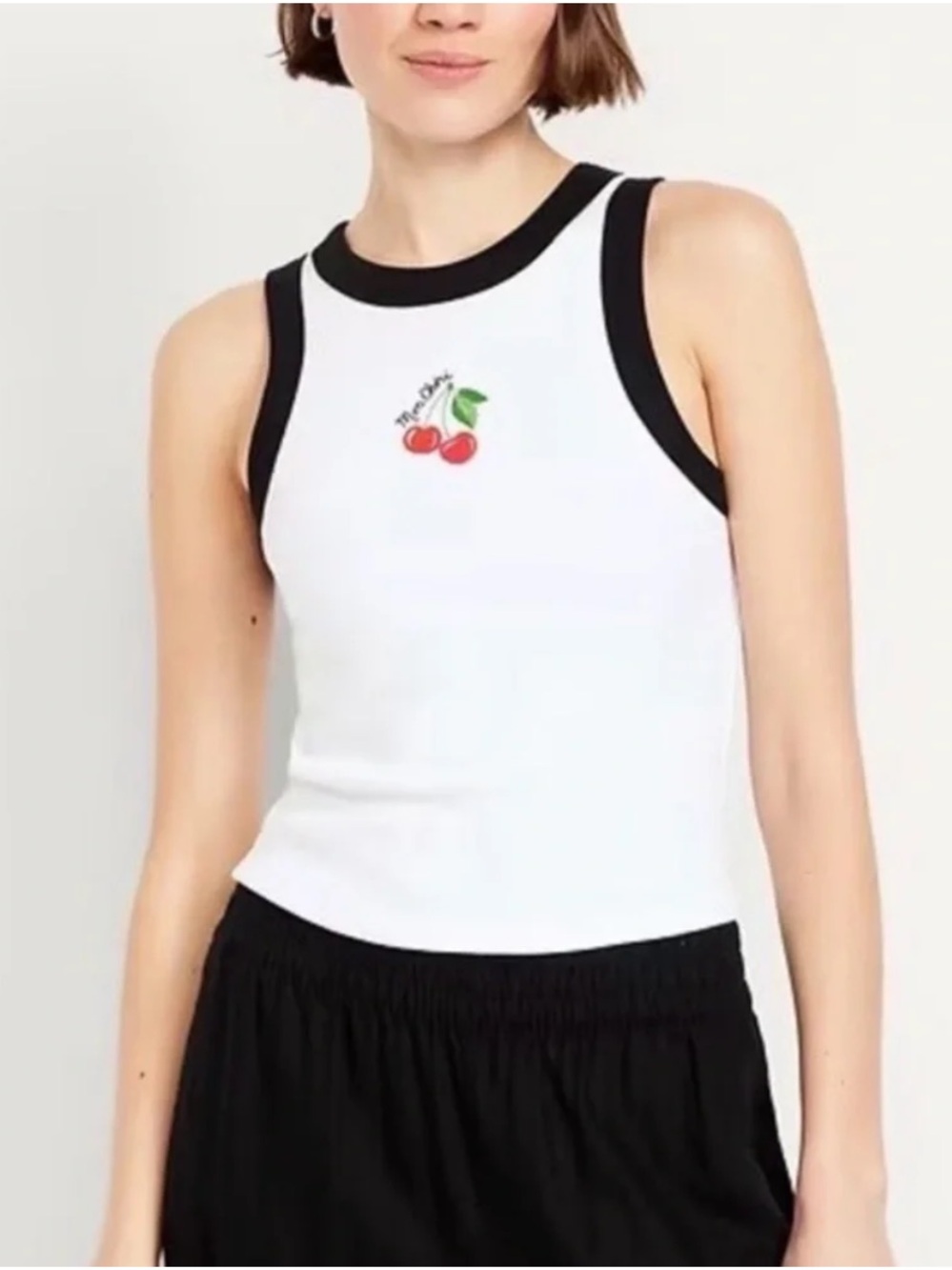 NWT! Old Navy White Ribbed Cherry Mon Cheri Tank Top - Size Medium 🪙